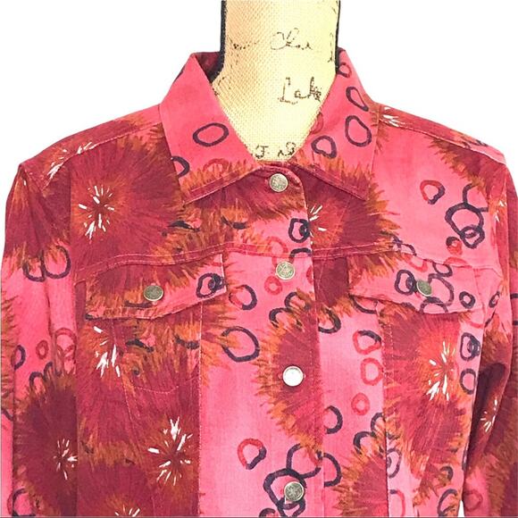 French Laundry Size Large Floral Printed Denim Jacket Pockets Fitted - Picture 2 of 15